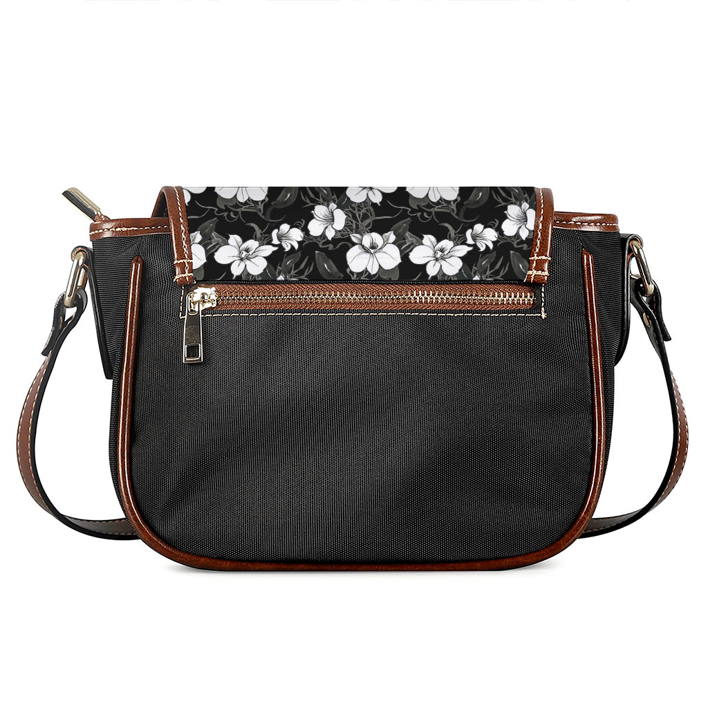 Black And White Cattleya Pattern Print Saddle Bag