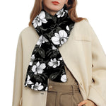 Black And White Cattleya Pattern Print Scarf