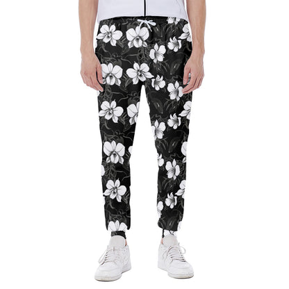 Black And White Cattleya Pattern Print Scuba Joggers