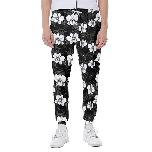 Black And White Cattleya Pattern Print Scuba Joggers