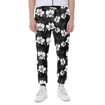 Black And White Cattleya Pattern Print Scuba Joggers