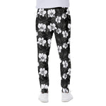 Black And White Cattleya Pattern Print Scuba Joggers