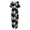 Black And White Cattleya Pattern Print Short Sleeve Long Nightdress