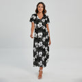 Black And White Cattleya Pattern Print Short Sleeve Maxi Dress