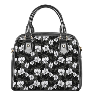 Black And White Cattleya Pattern Print Shoulder Handbag