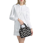 Black And White Cattleya Pattern Print Shoulder Handbag