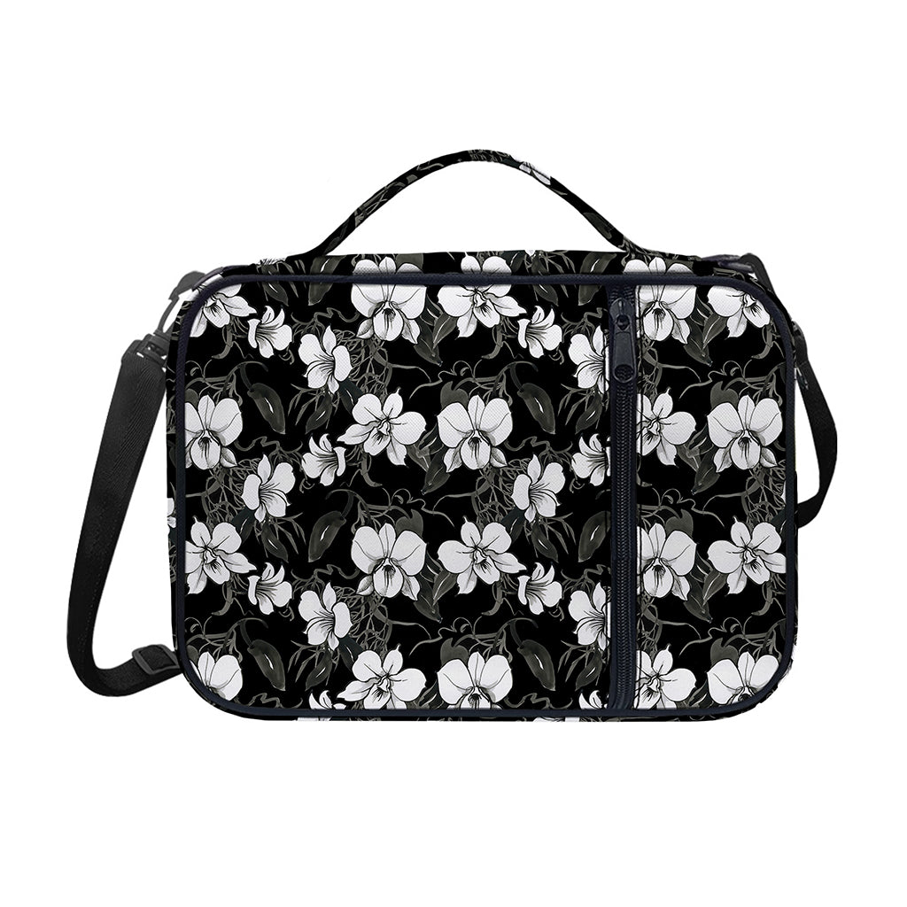 Black And White Cattleya Pattern Print Shoulder Strap Bible Bag