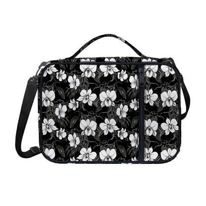 Black And White Cattleya Pattern Print Shoulder Strap Bible Bag