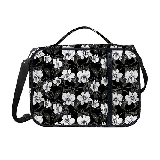 Black And White Cattleya Pattern Print Shoulder Strap Bible Bag