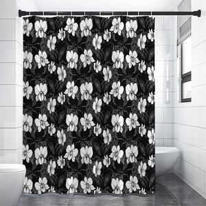 Black And White Cattleya Pattern Print Shower Curtain