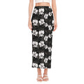 Black And White Cattleya Pattern Print Side Slit Maxi Skirt