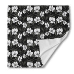 Black And White Cattleya Pattern Print Silk Bandana