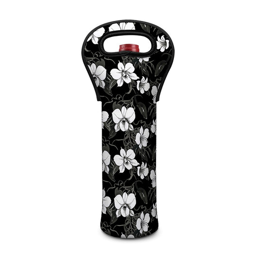 Black And White Cattleya Pattern Print Single Neoprene Wine Tote