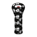Black And White Cattleya Pattern Print Single Neoprene Wine Tote