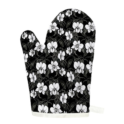 Black And White Cattleya Pattern Print Single Oven Mitt