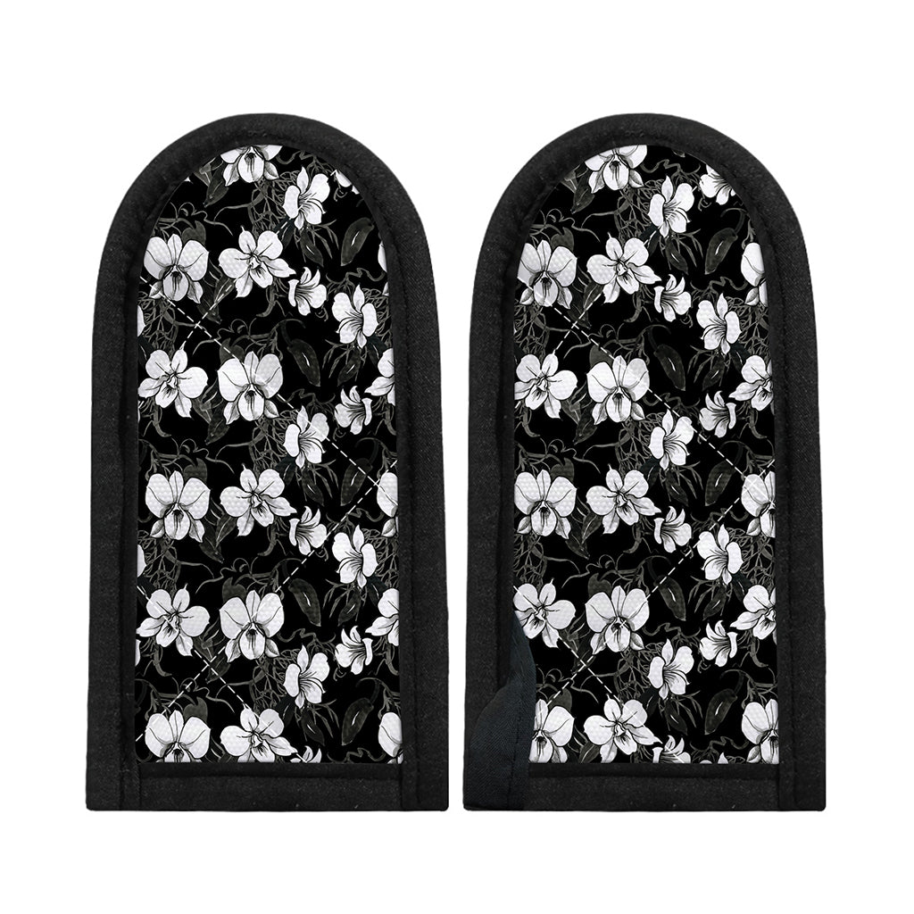 Black And White Cattleya Pattern Print Skillet Handle Cover
