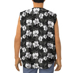 Black And White Cattleya Pattern Print Sleeveless Baseball Jersey