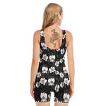 Black And White Cattleya Pattern Print Sleeveless One Piece Swimsuit