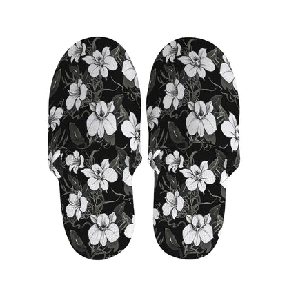 Black And White Cattleya Pattern Print Slippers