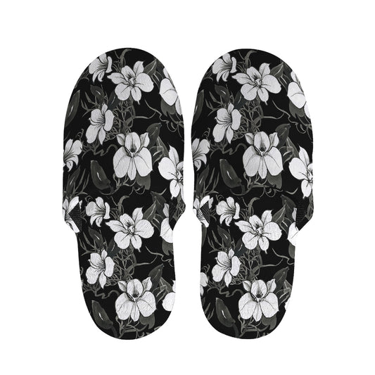 Black And White Cattleya Pattern Print Slippers