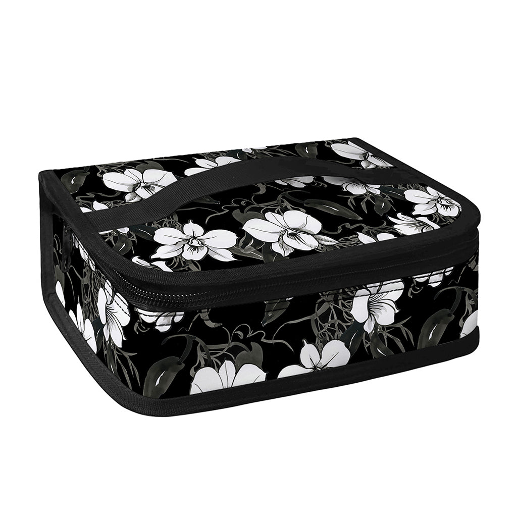 Black And White Cattleya Pattern Print Small Lunch Bag