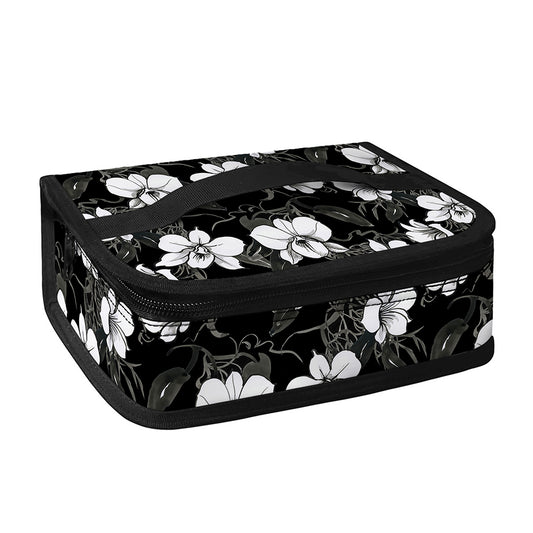 Black And White Cattleya Pattern Print Small Lunch Bag