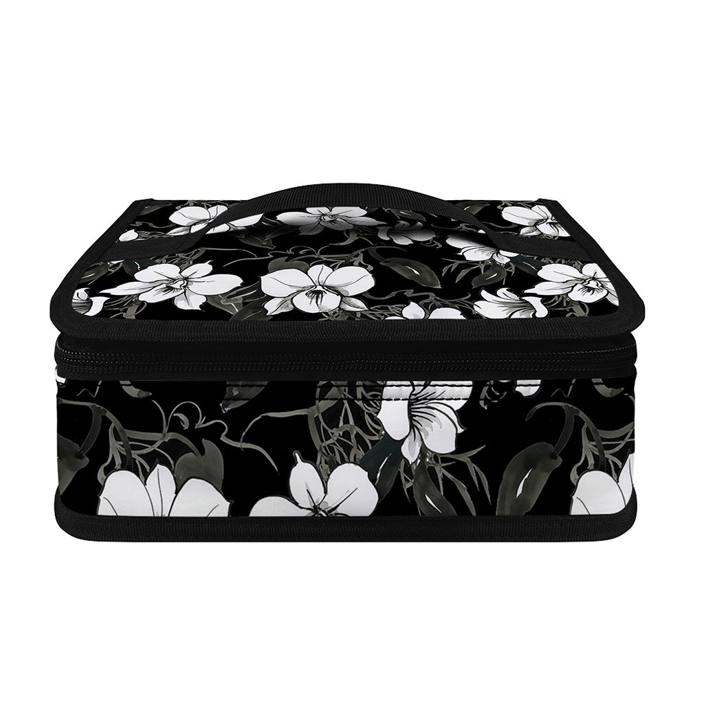 Black And White Cattleya Pattern Print Small Lunch Bag