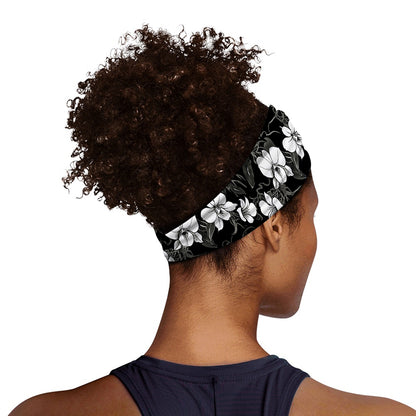 Black And White Cattleya Pattern Print Sports Headband
