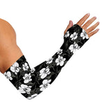 Black And White Cattleya Pattern Print Sun Protection Arm Sleeves