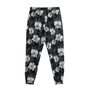 Black And White Cattleya Pattern Print Sweatpants