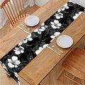 Black And White Cattleya Pattern Print Table Runner