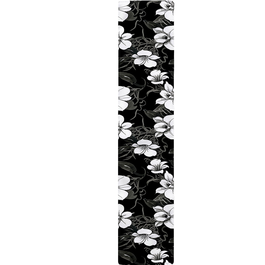 Black And White Cattleya Pattern Print Table Runner