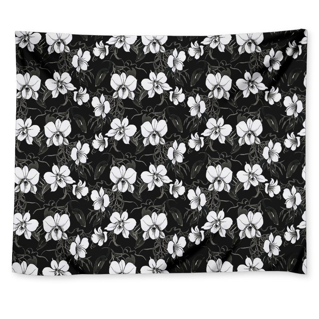 Black And White Cattleya Pattern Print Tapestry