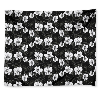 Black And White Cattleya Pattern Print Tapestry