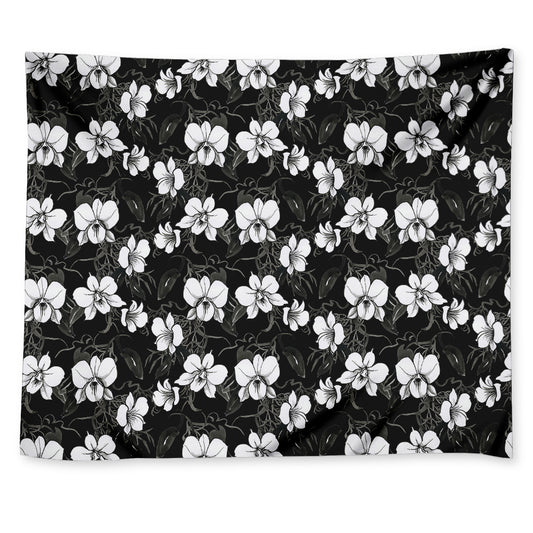 Black And White Cattleya Pattern Print Tapestry
