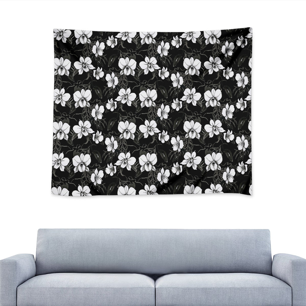 Black And White Cattleya Pattern Print Tapestry