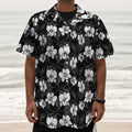 Black And White Cattleya Pattern Print Textured Short Sleeve Shirt