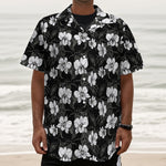Black And White Cattleya Pattern Print Textured Short Sleeve Shirt