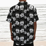 Black And White Cattleya Pattern Print Textured Short Sleeve Shirt