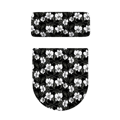 Black And White Cattleya Pattern Print Toilet Lid And Tank Cover Set