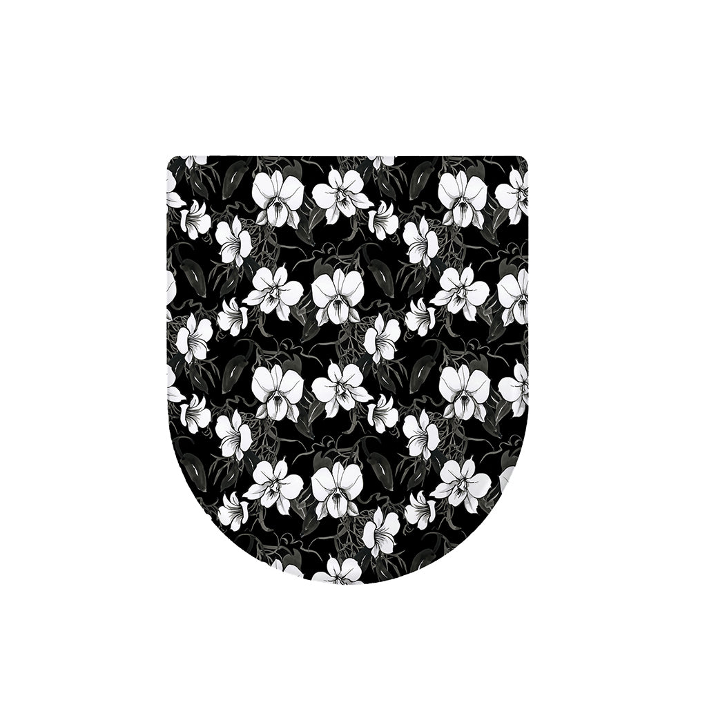 Black And White Cattleya Pattern Print Toilet Lid Cover