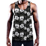 Black And White Cattleya Pattern Print Training Tank Top