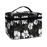 Black And White Cattleya Pattern Print Travel Makeup Bag