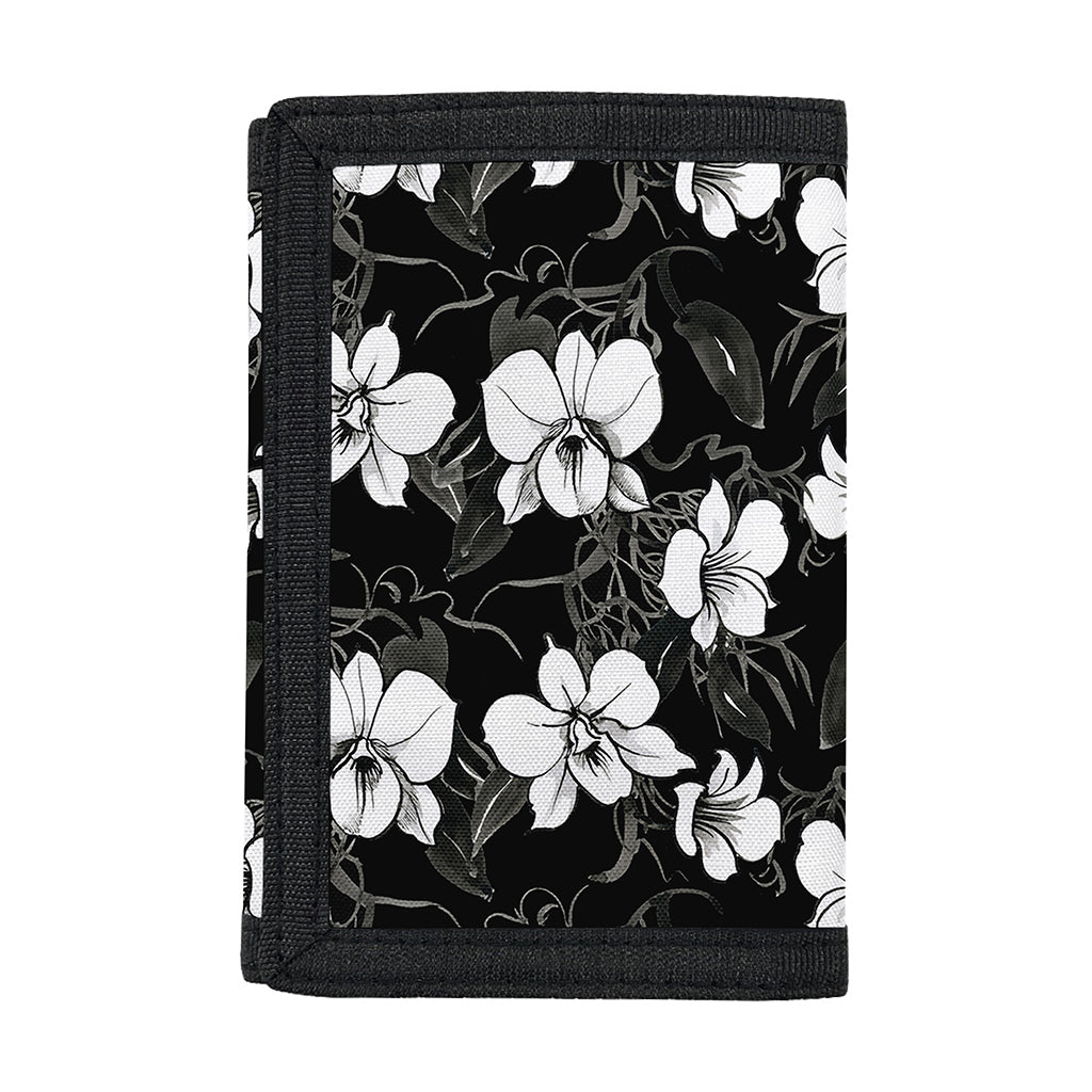 Black And White Cattleya Pattern Print Trifold Wallet