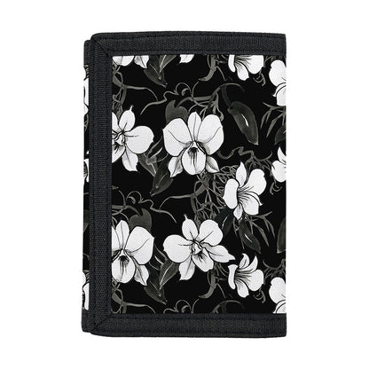 Black And White Cattleya Pattern Print Trifold Wallet