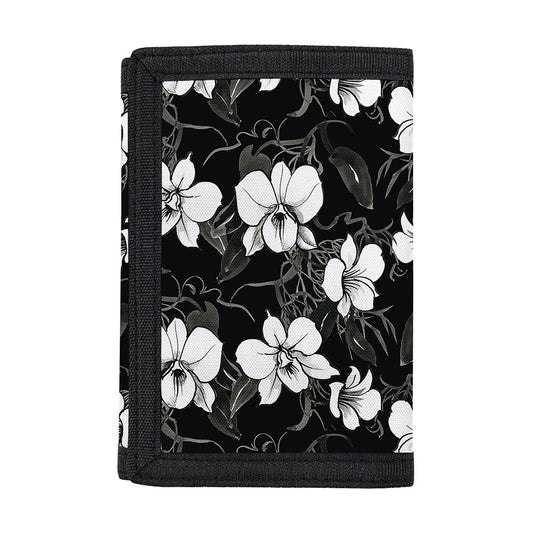 Black And White Cattleya Pattern Print Trifold Wallet