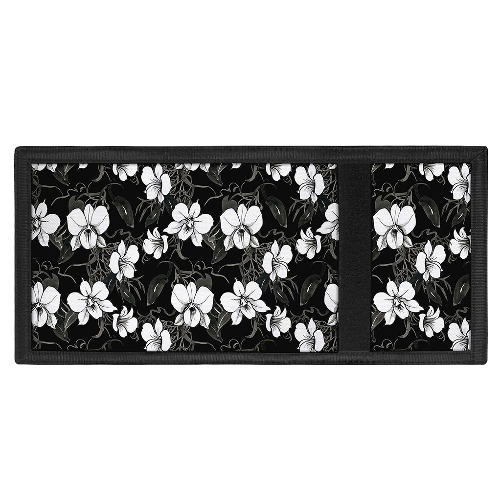 Black And White Cattleya Pattern Print Trifold Wallet