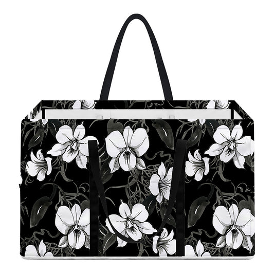 Black And White Cattleya Pattern Print Utility Tote Bag