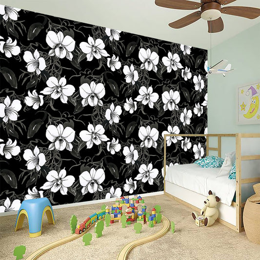 Black And White Cattleya Pattern Print Wall Sticker