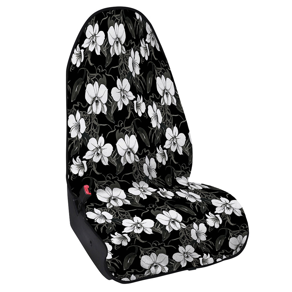 Black And White Cattleya Pattern Print Waterproof Car Seat Cover